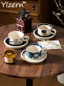 ชุดแก้วกาแฟมือวาดสไตล์วินเทจ ดีไซน์สร้างสรรค์ กระปุกใส่ของขวัญ ชุดเครื่องดื่ม ชาม ชุดเครื่องดื่มกาแฟแบบมืออาชีพ