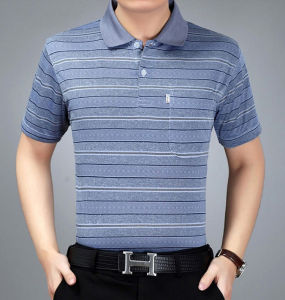 Áo Thun Nam Mùa Hè Cổ Polo Tay Ngắn Kẻ Sọc Thường Ngày Chống Nhăn Cotton Pha Trộn Áo Sơ Mi Công Sở Thường Ngày Cho Bố Trung Niên