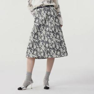 Badina Chinese Style A-Line Midi Skirt Womens New Autumn Retro Embroidery High Waist Skirt Elegant Floral Pattern Nylon Polyester Blend