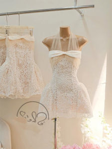French Elegant Lace Patchwork Neckline Dress