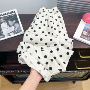 กางเกงฮาเร็มลายจุดเอวสูงทรงหลวมๆ สำหรับผู้หญิง กางเกงขายาวทรงหลวมๆ สไตล์ญี่ปุ่น ฤดูร้อน ทรงหลวมๆ ทรงหลวมๆ