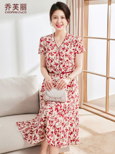 Đầm Mùa Hè Thanh Lịch Cho Phụ Nữ Trung Niên Và Cao Tuổi Đầm Chữ a Tay Ngắn Cổ Chữ V Dáng Rộng Có Thắt Lưng Đầm Midi Thường Ngày