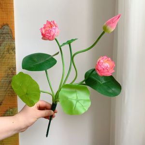 Artificial Lotus Flowers Home Decor Buddha Altar Decoration Floral Arrangement Silk Flower Pot Plant Ornament Buddhist Temple