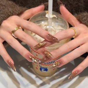 Autumn Winter Atmosphere Nail Art Handmade Tea Brown Color Wearing False Nails Premium Feeling White Enhancing Manicure