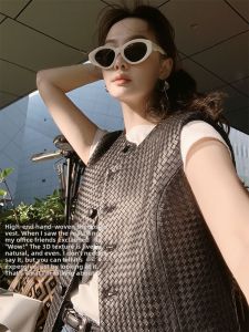 MEIYANG | Leather Padded Vest Sheepskin Round Neck Casual Style
