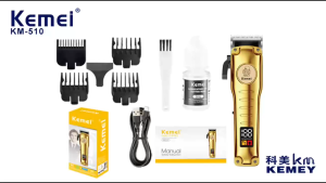 Kemei KM-510 Gold Electric Hair Cutting Machine Set Men Professional Wireless Hair Clipper Set Precision Adjustment Trimmer LCD Display