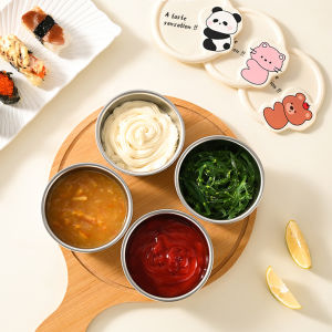 Cute Salad Dressing Container with Leakproof Silicone Lids Reusable 304 Stainless Steel Cup for Lunch Box and Picnic