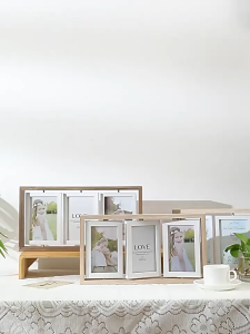 Double-Sided Wooden Photo Frame Rotating Photo Frame Simple And Foldable Bingkai Foto Berputar Home Decor