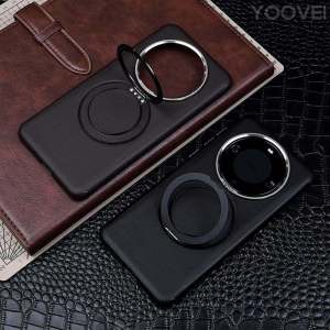 High-End Business Leather Magnetic Attraction Phone Case for Huawei Mate60 pro Pure Skin Full Cover Anti-Slip Protective Shell with 360 Rotation Stand