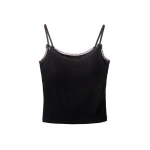 Miiow | Cat Lady 2025 Summer Womens Strap Vest Pure Desire Lace Trim U-neck Backless Fixed Cup Underwear Camisole Inner Wear