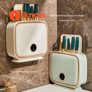 I know All-in-One Kitchen Knife Rack with Disinfection Cutting Board & Chopstick Holder - Compact Storage Solution for Chopping Boards and Utensils