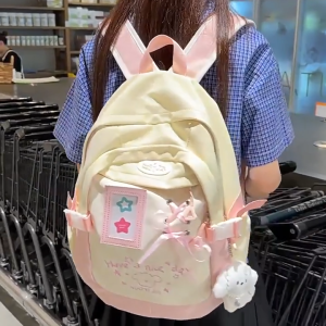 【Hadiah Gratis】Tas sekolah Korea Style Wanita Ins Pemblokiran Warna Siswa Kapasitas Besar Tahan Air Terbaru 2025