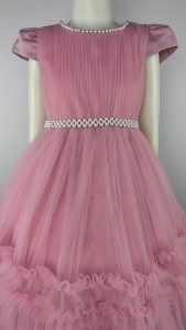 Big Joy Girls Elegant Party Gown With Ruffles With Pearl on Neck and Waist Beige Old Rose for Ages 2 to 9 Years Old 564319