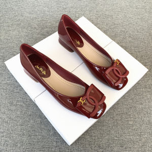 Comfortable Square Head Medium Heel Single Shoes Soft Leather Chunky Heel Womens Shoes Fashionable Versatile Slip-On Wedding Shoes