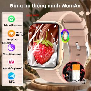 Đồng Hồ Thông Minh NFC Mới 2025 Dành Cho Nữ Màn Hình AMOLED HD 1.85 Theo Dõi Oxy Máu & Chu Kỳ Kinh Nguyệt Gọi Bluetooth Chống Nước
