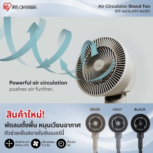[3 Years warranty] IRIS OHYAMA  STAND FAN MICROCOMPUTER TYPE พัดลมตั้งพื้น พัดลมหมุนเวียนอากาศ แรงลมทรงพลัง ไอริส โอยามะ IRIS OHYAMA รุ่น STF-AC15T แบบมีรีโมทคอนโทรล