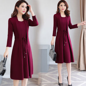 HUAXUNRAN | Đầm Dài Tay Giảm Cân Thời Trang cho Phụ Nữ Trung Niên Size Lớn