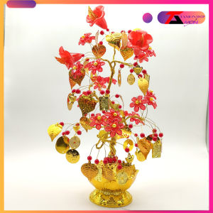 Chậu cây đào đế hoa sen chiêu tài cầu lộc giữ bình an phòng khách bàn thờ thần tài thổ địa làm kim tiền phong thủy