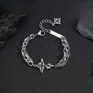 1Pcs Chic Silver Alloy Cross Bracelet For Men Women Trendy Punk Style Bangle Jewelry Accessory