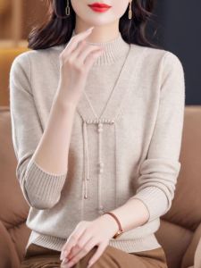 Áo Len Dệt Kim Ấm Áp Mùa Thu Đông Cho Phụ Nữ Trung Niên Áo Lót Bên Trong Áo Len Cổ Cao Thường Ngày Màu Trơn