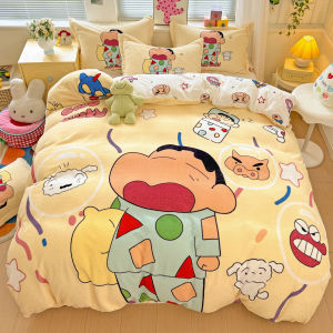 Dansunreve 3/4ชิ้น กำมะหยี่ ชุดผ้าปูที่นอนลายชินจัง อบอุ่น ชุดผ้าปู Crayon Shinchan bedding set 10นิ้ว ผ้าปูรัดมุม+ปลอกผ้านวม+ปลอกหมอน พิมพ์ลาย การ์ตูน ไม่มีผ้านวม 3ฟุต 5ฟุต 6ฟุต