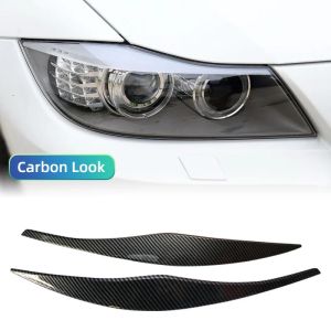 For BMW 3 Series E90 E91 320i 330i Headlight Eyebrows Eyelid Sedan/Touring 2005 2006 2007 2008 2009 2010 2011 Gloss Black Carbon