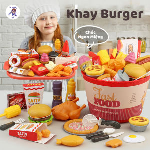 Bộ Đồ Chơi Nấu Ăn Nhà Bếp Khay Hamburger Pizza Gà Rán Cỡ Lớn Mô Phỏng Chân Thực Phát Triển Tư Duy