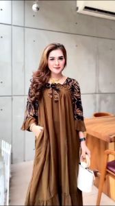 DRESS JENNA POLOS KOMBINASI BATIK JUMBO TRENDS MASA KINI LD 120CM | DRESS WANITA VIRAL TERLARIS