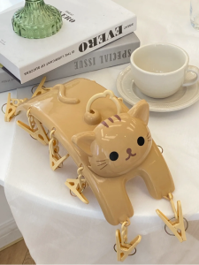 Adorable Cat Shaped Clothes Hanger for Socks Underwear Multi-clawed Drying Rack Cute Plastic Coat Hanger Storage Organizer