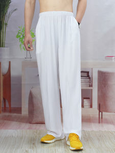 Mens Cotton Silk Straight Leg Pants Summer Mosquito Proof Loose Fit Artificial Cotton Long Pants plus Size Slimming Trousers