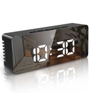 Brifit 5.8in Digital Mirror Alarm Clock Led Electronic Alarm Clock Usb/battery Powered Bedside Clock °C/°F Temperature Display With 2 Adjustable Brightness Snooze Function Voice Control Date Time For Make-up Home Travel