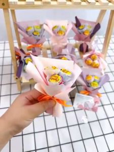 Cenderahati Kahwin Jambangan Gula-gula Bertangkai Door Gift Kahwin Lollipop Mini Bouquet 2 tone Colour 3 Stalks Design 1pc