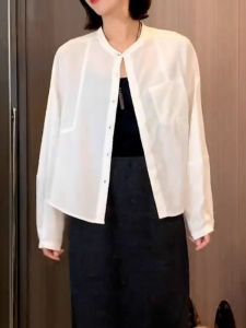 plus Size Womens Design Folded Long Sleeve White Shirt Early Autumn New Loose Slimming Shirt Small Outerwear Korean Style
