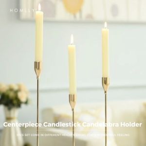 Homlly Dining Centerpiece Decorative Brass Candlestick Candelabra Holder (3pcs Set)