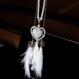 Diamond Embedded Heart Car Hanging Ornament High-End Feeling Vehicle Interior Decoration Mirror Pendant Goddess Blessing