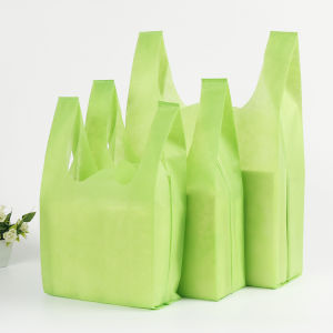 Naughty kid Local factory 50PCS SANDO ECO BAG Solid Color Non-Woven Reusable Shopping Tote Bags Grocery Vest Bags