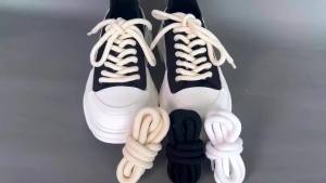 10mm Threaded Round Shoelaces Thick Braided Black & White Laces for Sneakers and Boots