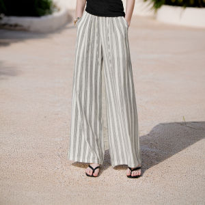 XIANGYING | Striped Casual Loose Straight Leg Trousers High Waist Slenderizing