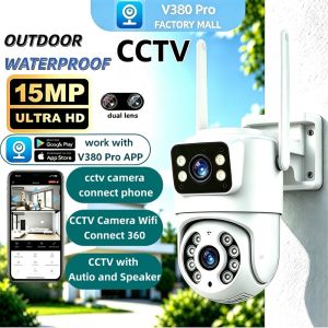 V380 Pro CCTV Camera Connect Cellphone with MicOutdoor CCTV Camera Waterproof IP6615MP PTZ HD 4X Digital Zoom Night Vision Video Security CCTV with Audio and Speaker Alarm Wireless 2.4Ghz WiFi 2 way Audio AI Human Detection Security CCTV