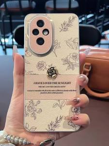 Honor 200 5G Case Honor 200 Pro High-quality Retro Ins Sketch Three-dimensional Camellia Anti-drop Strap Lens Protection Metal Frame Phone Case