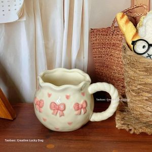 INS Style Pink Bow Design Ceramic Mug