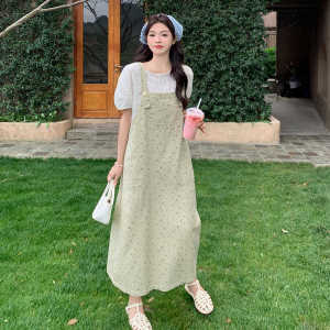 French Vintage Floral Print Halter Neck Strap Dress Women Spring Summer Sleeveless Vest Dress Gentle Sweet Pure Long Skirt