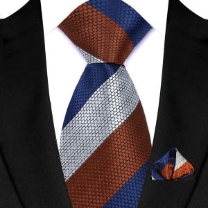 Men Fashion 8CM Necktie Orange Brown Tie Handkerchief Set for Wedding Business Party Accessory Classic Luxury Gift Tie Set