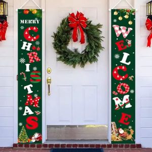 LATTOUR Festive Christmas Welcome & Merry Christmas Porch Banner Set Waterproof Polyester Holiday Decor