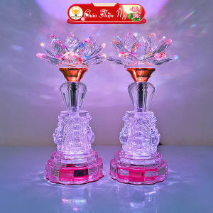 Đèn Bàn Thờ LED 7 Màu Cao Cấp CHÂN THIỆN MỸ Đèn Hoa Sen Pha Lê Trang Trí Bàn Thờ HSPL-20