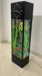 Hồ cá thuỷ sinh đẹp kết hợp dáng đồng hồ cây đứng phong cách hiện đại bao khung gỗ chắc chắn kích thước 127x36x28cm