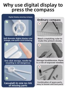 MONLEYTA | Digital Display Compass Student Exam Special Drawing Circle Multi-Function Scale Compass High School Creative Large Diameter Metal