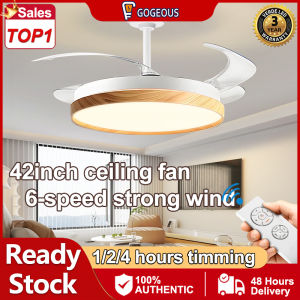 GOGEOUS 42inch ceiling fan with light modern with remote chandelier with fan ceiling fan light 6 Speeds 3 colors dimming ceiling fan with led light Invisible light with fan for ceiling dc motor ceiling fans for living room bedroom kitchen restaurant