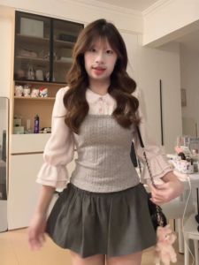 CHANGTONG | Faux Layered Top and Skirt Set For Petite
