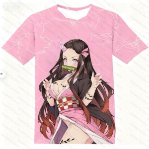 Bandai | Football Tshirt Japanese Anime Bandai Demon Slayer Tanjiro Nezuko T-shirt Sporty Street Loose for Mens Shirts Woman t-shirts